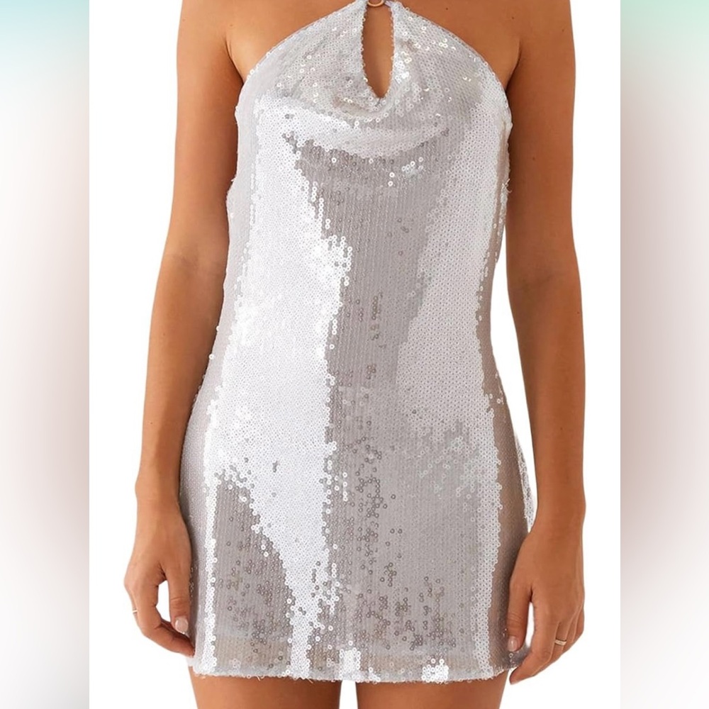 Silver Sequin Halter Dress
